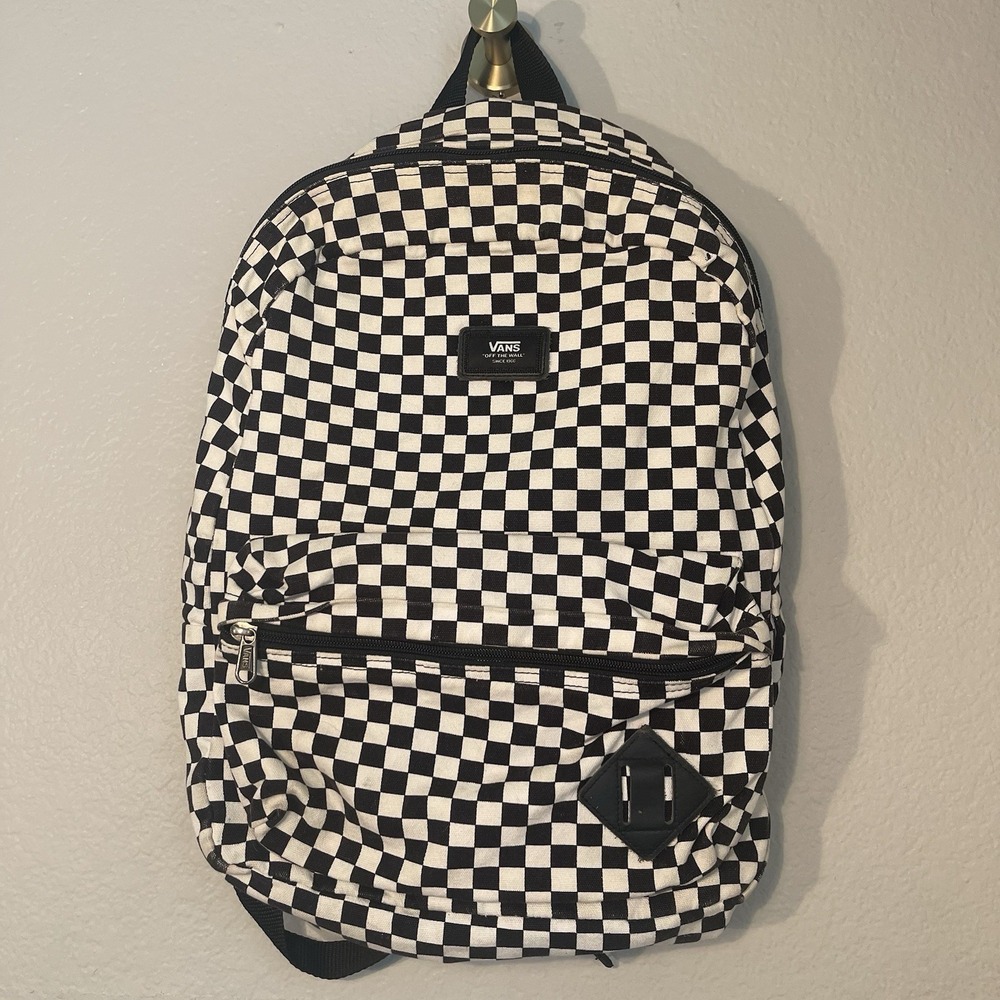 Vans Backpack Classic Black White Checkered Canvas Zip School Carry On Travel